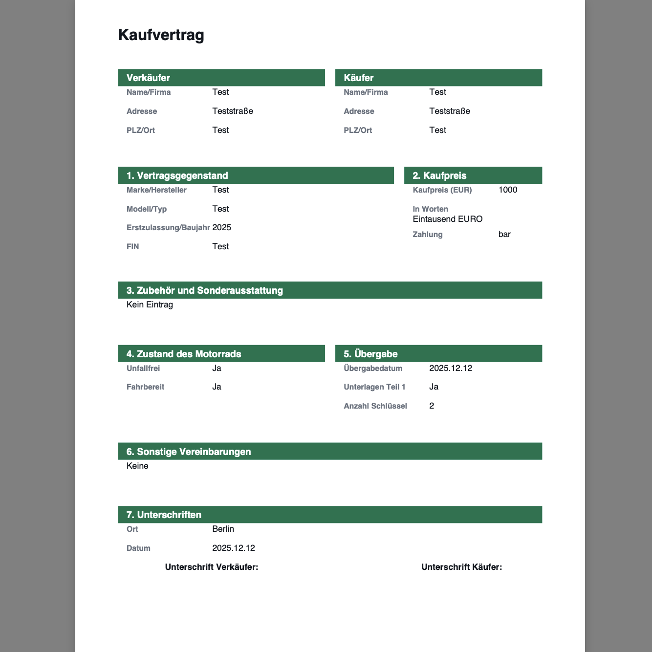 Kaufvertrag Generator